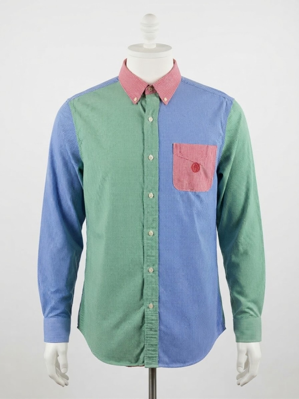 Chaps Menβs Colorblock Gingham Long Sleeve Button-Down Shirt Size M